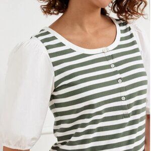 NWOT Talbots Woven Sleeve Henley Tee‎ Bali Stripe - Size 2Xp